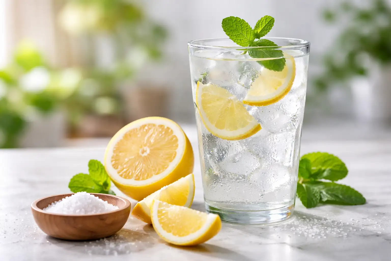 Lemonade med is og mynte